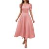 Spring and summer women's fashion temperament high waist solid color waist short-sleeved dress