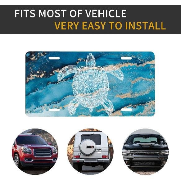 Sea Turtle Marble Front License Plate for Women Car Vanity Plates Decorative Aluminum Metal Cute Novelty License Plate Cover for Men 6x12 Inch (4