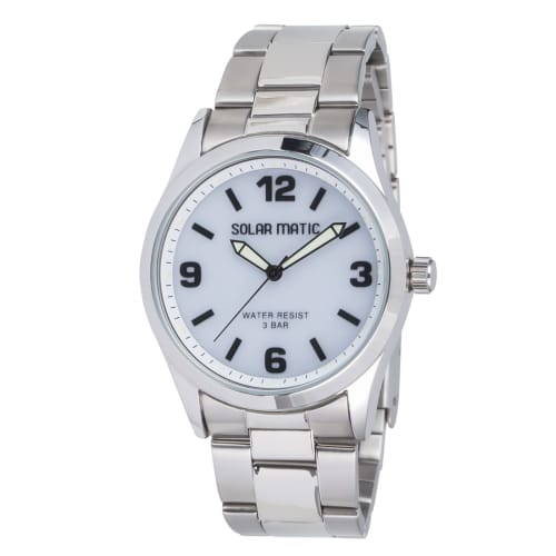 Klefer Men's Analog Solar Waterproof Watch with Metal Band, SM-AM168-WTS, Silver