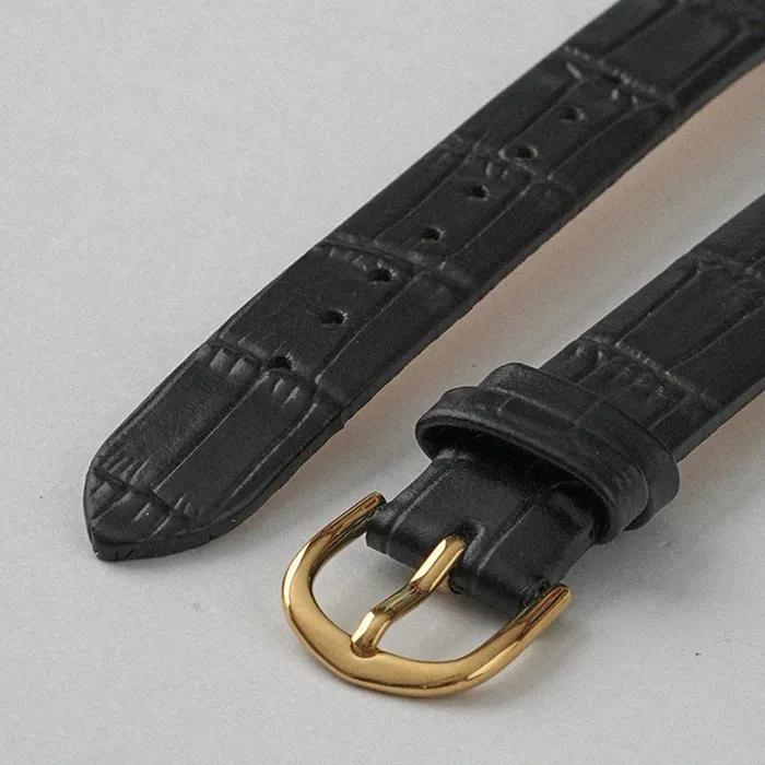 Crocodile Embossed Leather Strap_Black