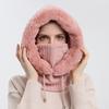 Fleecegefütterte Strickmütze Einfarbig Plüschbesatz Verstellbarer Kordelzug 3-in-1 Mütze Gesichtsschutz Schal-Set Winddicht Ski Snowboard Kaltwetterausrüstung