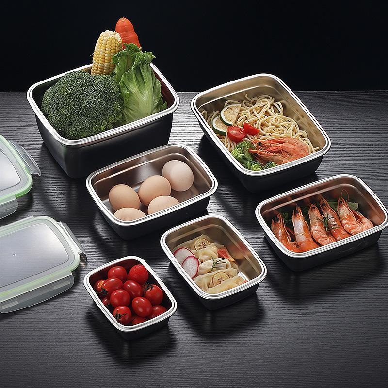 Stainless Steel Food Preservation Box Refrigerator Frozen Crisper Sealed Bento lunch Box Kitchen Food Storage Container With Lid
