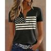 Summer Women's Short Sleeved T-shirt Fashionable and Elegant Zipper V-neck Color Blocked Printed T-shirt Large Size
