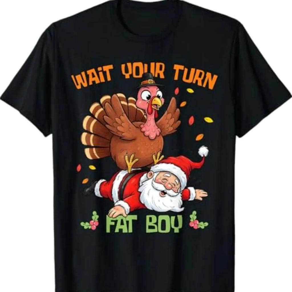 Funny Thanksgiving Christmas Turkey vs Santa for T Shirt vintage Washed Casual Soft homme Versa