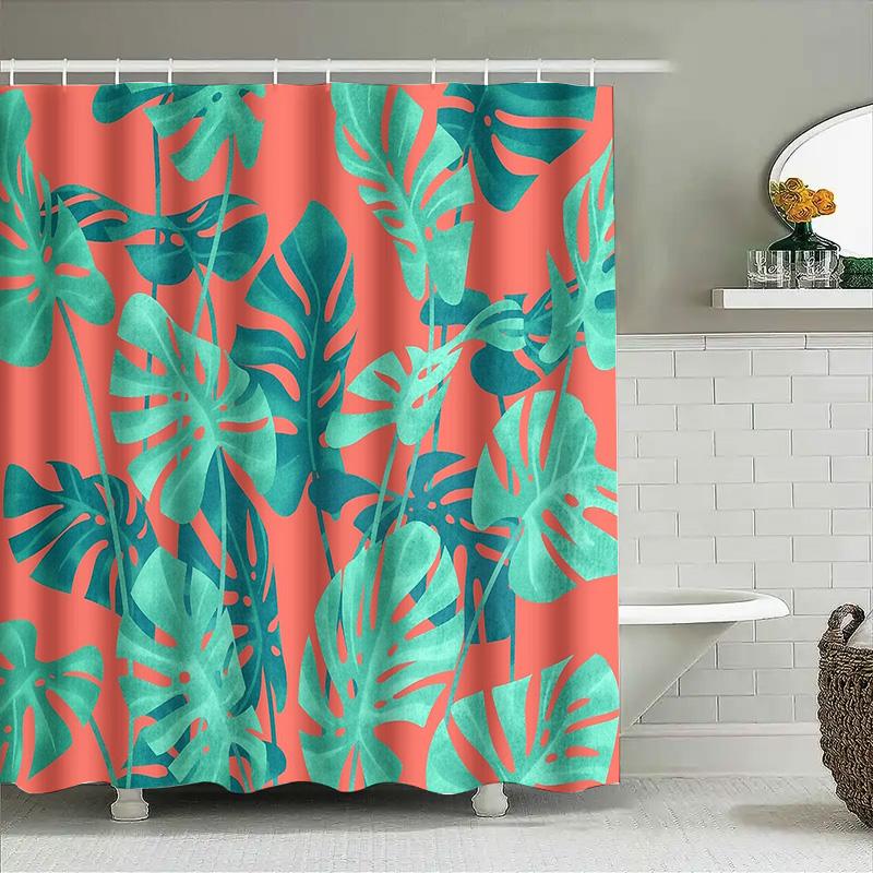 Tropical Rainforest Shower Curtain Botanical Leaf Pattern Nature Green Backdrop Bathroom Decor Waterproof Modern Farmhouse Style