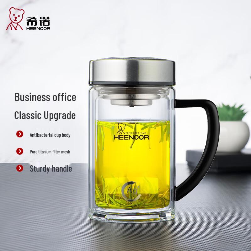 

XINUO Antimicrobial Double Wall Glass Tea Cup with Titanium Parts