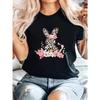Women Slim Fit Easter Bunny T-Shirt Crew Neck Short Sleeve Leopard Floral Print Spring Summer Casual Easter Outfit Top
