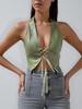 European Sexy Low-Cut Fishbone Cardigan PU Leather Halter Vest Camisole