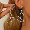 Boucles d'oreilles strassées en forme de cœur ajouré exagéré, adaptées aux filles pour un port quotidien, pour offrir en cadeau lors des fêtes et des anniversaires.