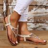 Large size women's shoes beaded famous style flat bottom sandals women's toe elastic beach cool slippers wish source