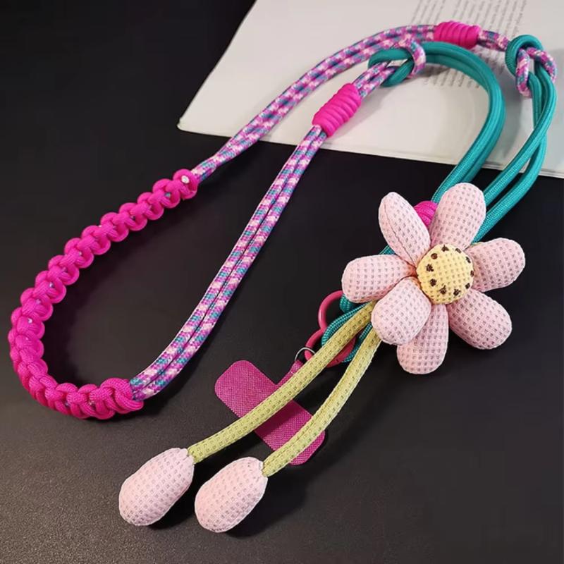 1Pcs Lanyard Rope Decorative Pendant Accessories Creative Cartoon Flower Phone Universal Lanyard Crossbody Long Rope