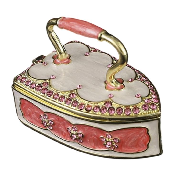 Decorative Enamel Iron Shape Trinket Box with Lid Metal Jewelry Storage Case For Earrings Rings Keepsakes