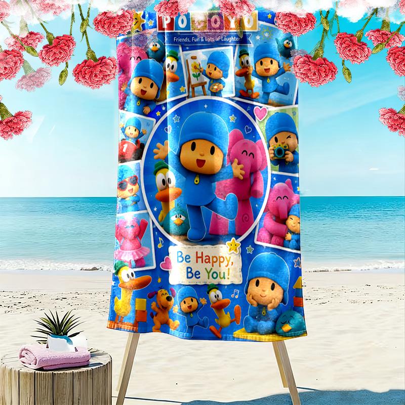 Pocoyo Cartoon Print Beach Towel, Large Soft Quick Dry Towel for Beach Camping Swimming