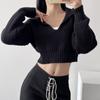 Spring and Autumn Four-color Loose Large Lapel Peplum Knit Sweater Women Fashion Loose Short Sweater Sweater Sweater Comfortable and Versatile