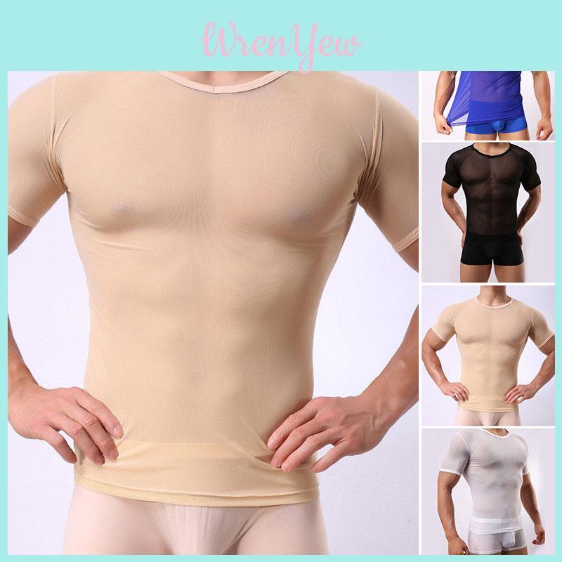 Men's Slim Fit Sexy Mesh Sheer Short Sleeve Gym Tops Chic And Stylish T-shirt