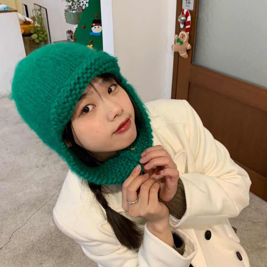 Korean Version of Knitted Flying Hat for Women Showing Their Faces Small Warm Ear Protection Wool Hats  Autumn and Winter Lei Feng Hat Trend