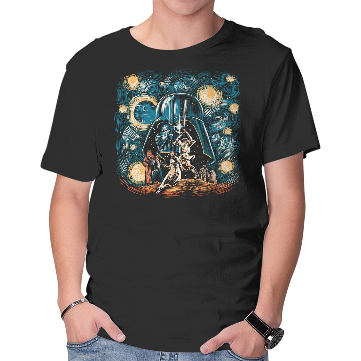 Unisex Crew Neck T-Shirt Starry Wars Graphic Short Sleeve Casual Tee XS