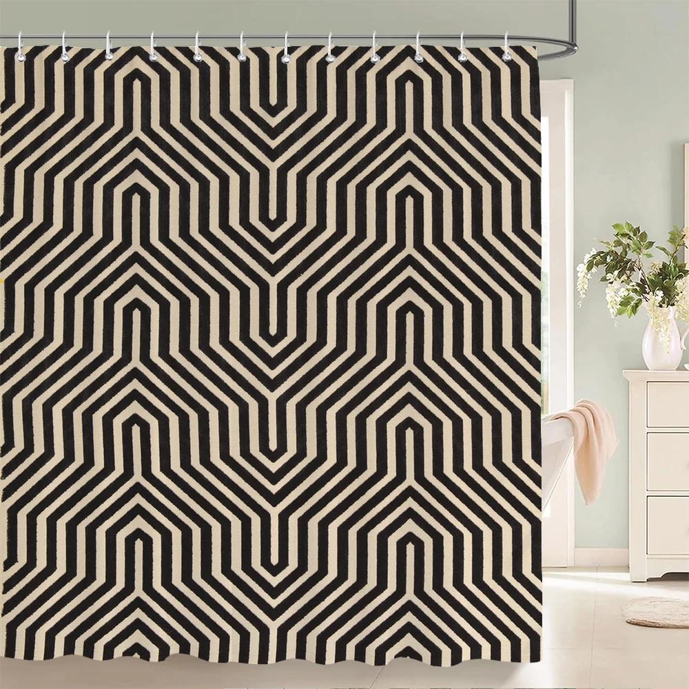 1 pc Geometric Shower Curtain Home Bathroom Decoration Printing Polyester Fabric Modern Simple Bath Curtains With Hooks