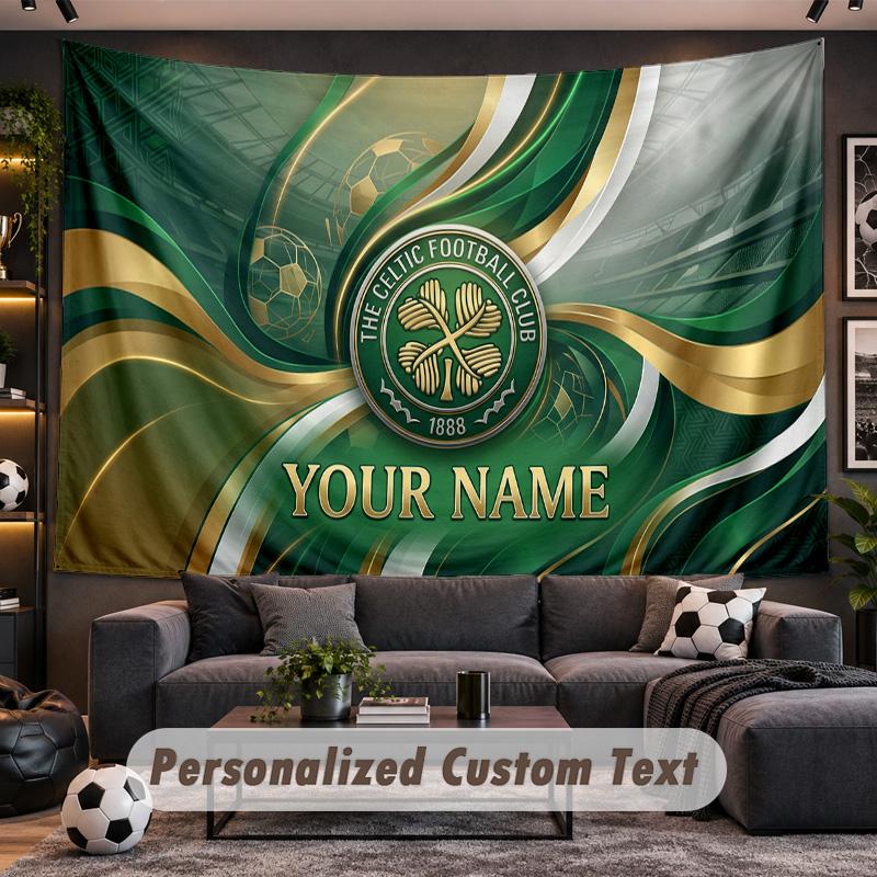 Celtic FC Personalisierte Wandteppich Unterstützung Benutzerdefinierter Name, Wandkunst Heimdekoration