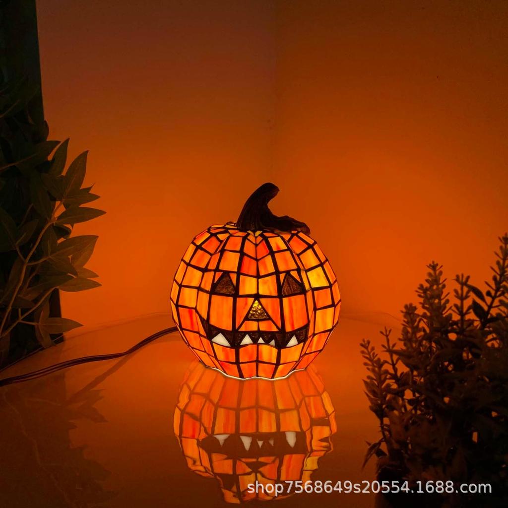 Stained Glass Pumpkin Halloween Decorative for Home Decor