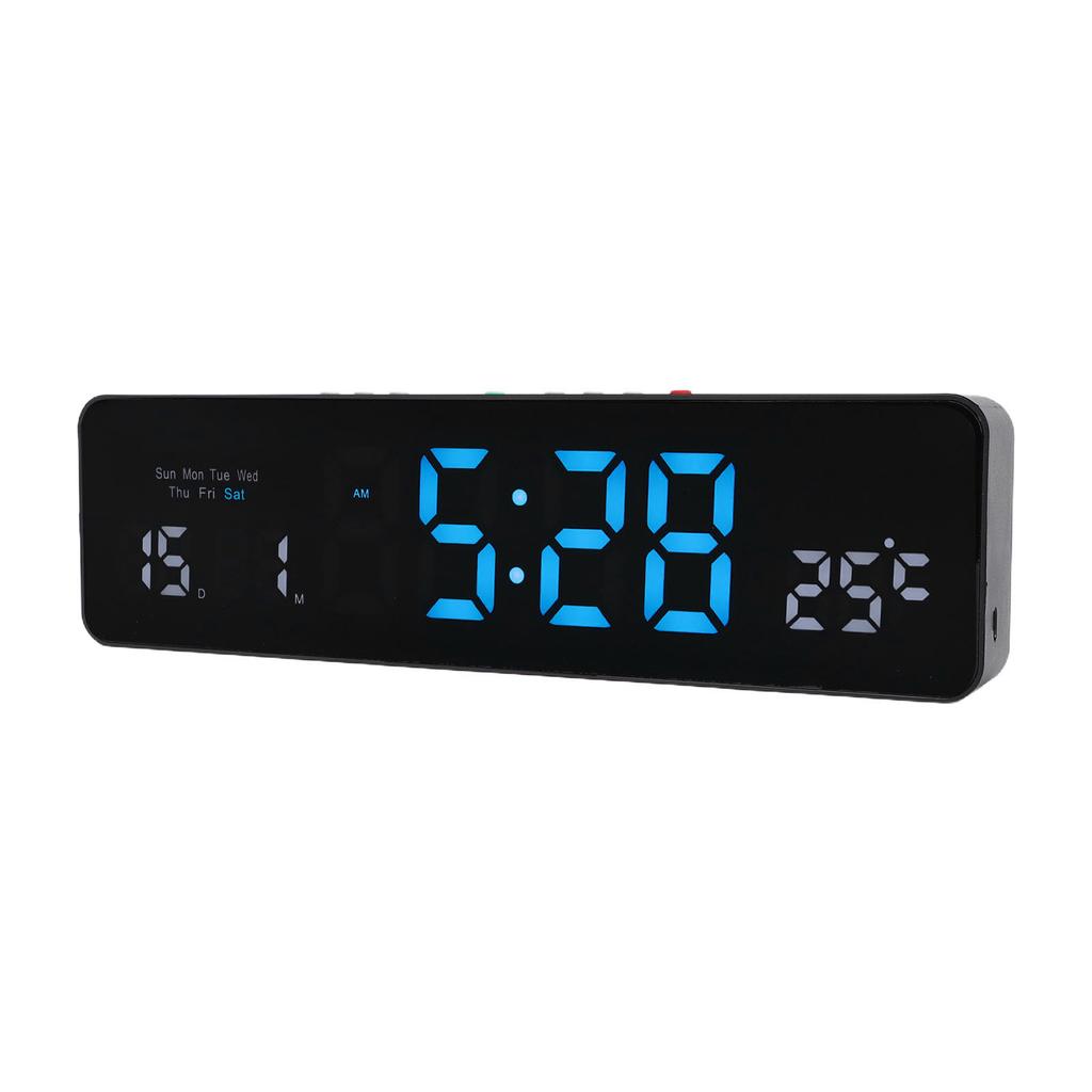 LED Digital Clock Desktop Or Wall Mount Electronic Alarm Clock for Bedroom Living Room Blue White Display