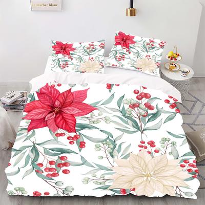 Blume - Stil Digitaldruck Bettdecken-Set - Polyester - Schlafzimmerdeko - 1 Bettbezug + 2 Kissenbezüge (kein Kissenkern)