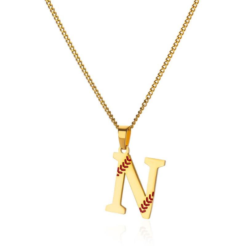 New Design Exquisite Baseball Initials - Letter Necklace Stainless Steel Chain English Pendant