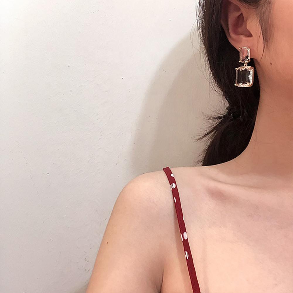 Women's Silver Needle Square Crystal Geometric Clear Resin Drop Earrings Hot Sale New Arrivals Design