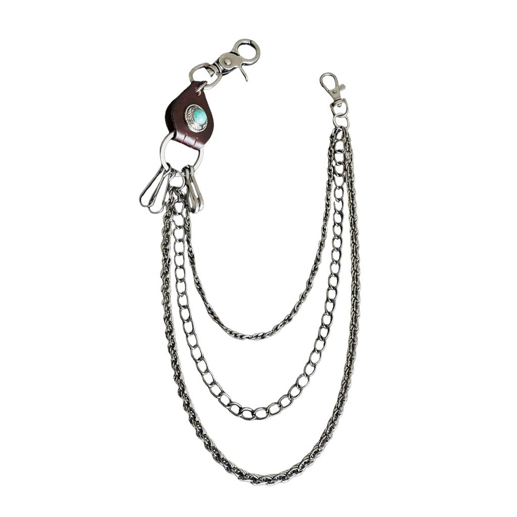 Men's Portable Sturdy Punk Rocker Biker Jeans Pants Chain with Studs and Stylish Designs for Waist or Key Attachment