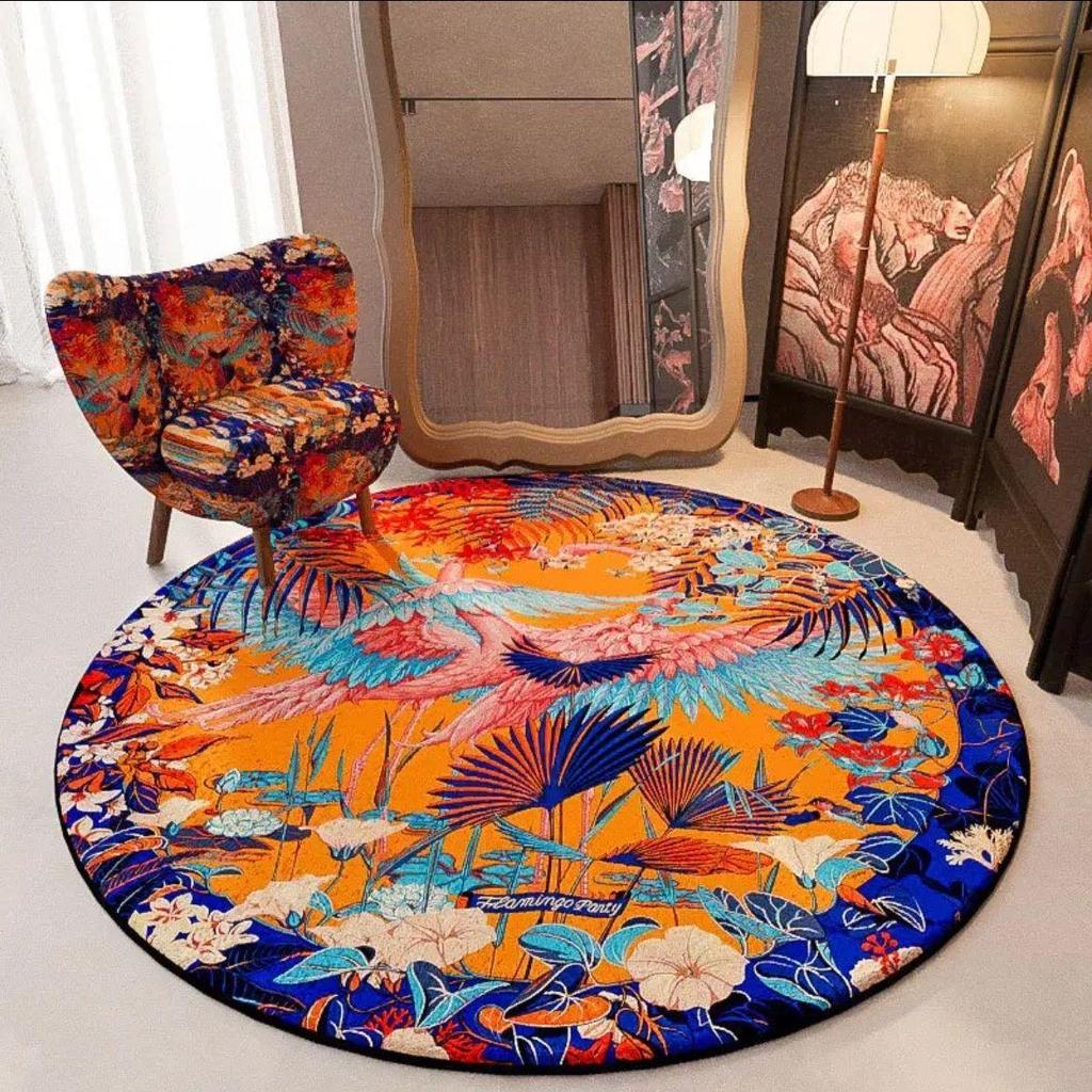 Retro Round Carpet for Living Room Bedroom Bedside Wardrobe Floor Mat Home Coffee Table Study Room