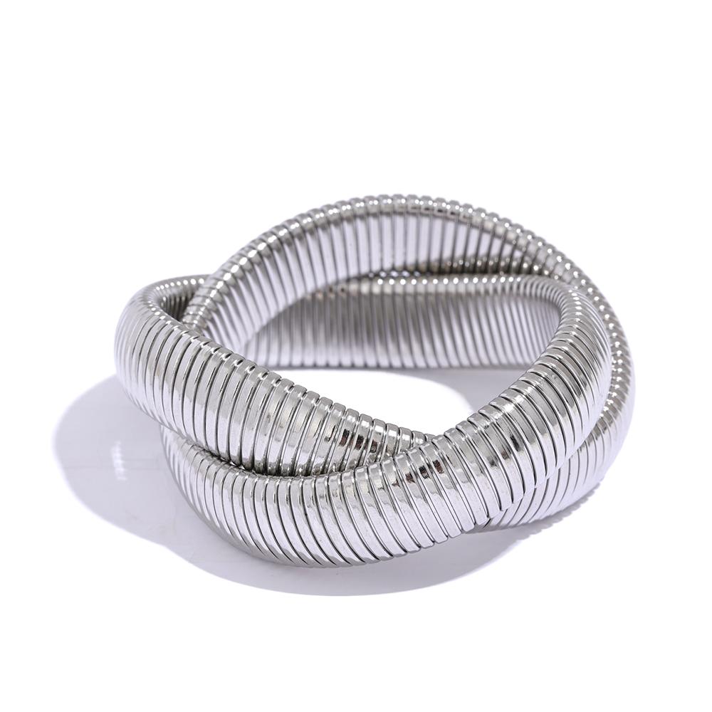 

Yhpup 316L Stainless Steel Wide Heavy Metal Stackable Bracelet Bangle Waterproof 18K PVD Plated Texture Charm Statement Jewelry