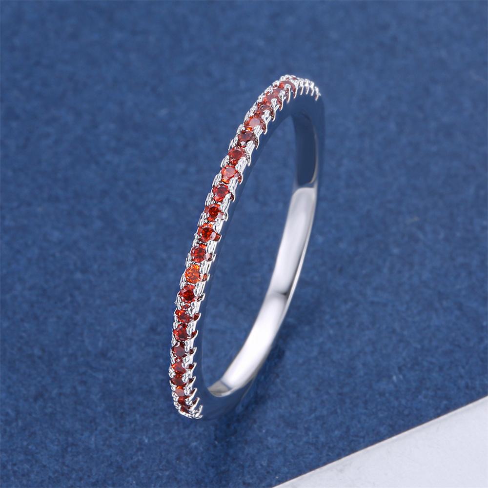 Red Crystal Small Round Stone Thin Engagement Rings For Women Vintage Silver Color Wedding Band Minimalist Stackable Jewelry