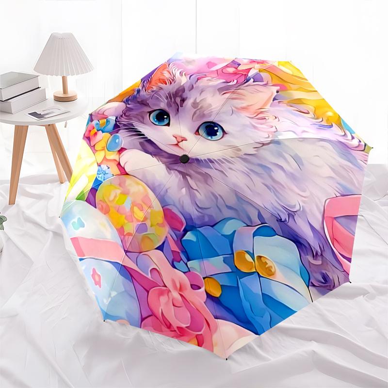 1pc Colorful Easter Eggs Automatic Opening Folding Umbrella with Ribbon Bowknot Decoration - Perfect for Fans, Travelers, Daily Use, and Festive