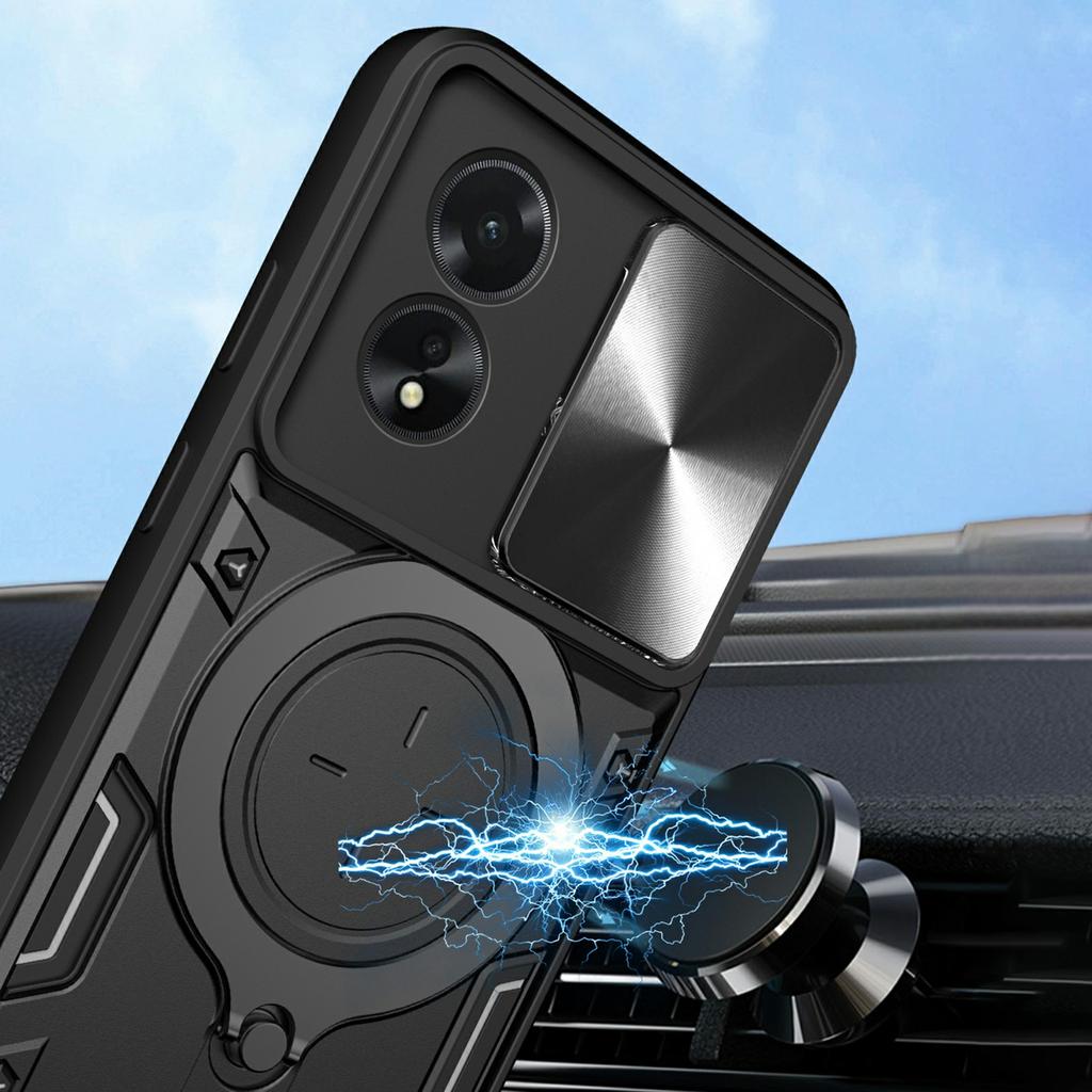 For Oppo A38 4G Kickstand Case Shockproof TPU+PC Phone Cover with Slide Lens Window