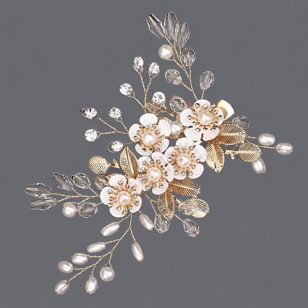 Handmade Flower Hair Clip with Alloy, Pearl and Drip Oil - Bridal Wedding Headwear Accessory