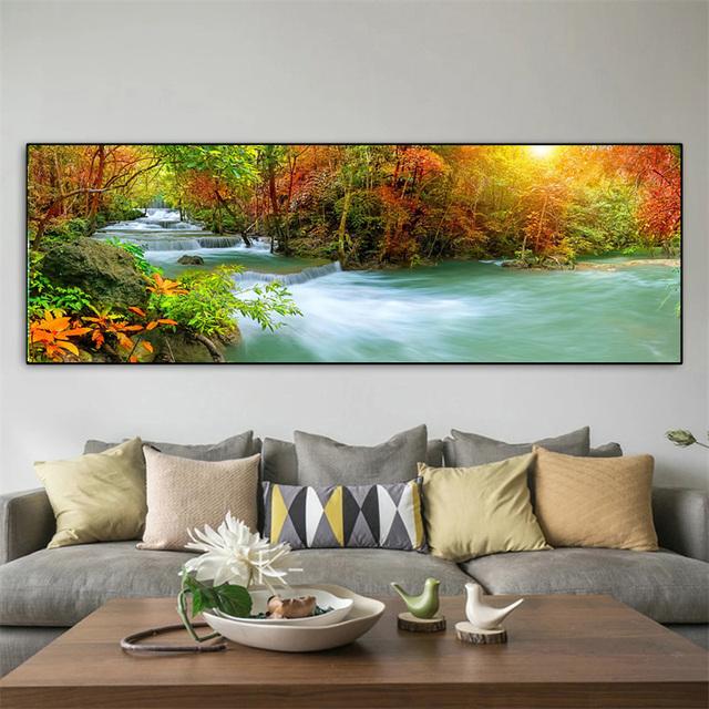 Krajina Přírodní Vodopád Obraz na plátně Zelený strom Jezerní list Plakáty a obrazy Nástěnný obraz Obývací pokoj Home Decor Bez rámu