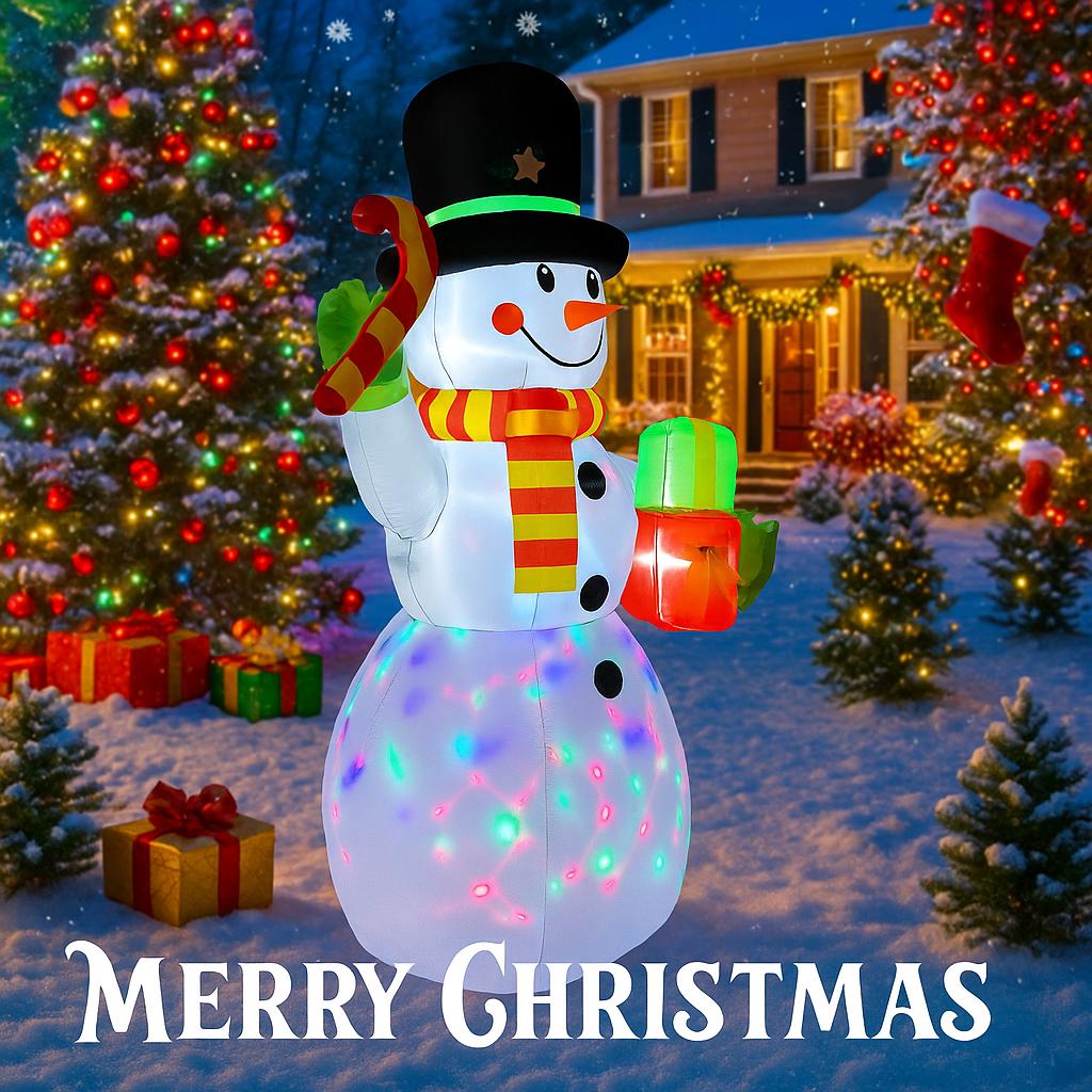 4.9FT LED Inflatable Xmas Yard Decor Snowman Candy Cane Toy Gifts Christmas Home Decoration Ornament Festive Gift Supplies Decor