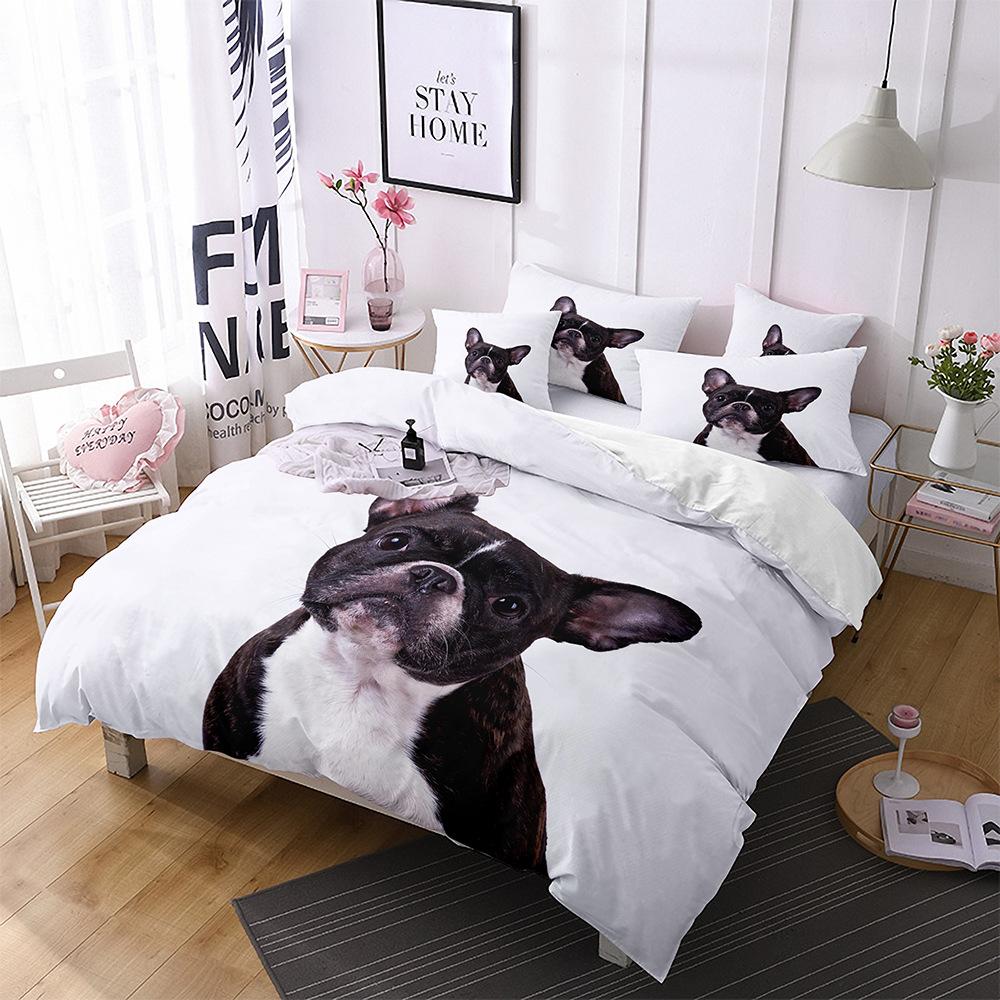 Dog Duvet Cover Set 3D Animal Theme Polyester Bedding Set Queen King Size Cute Pug Dog Printed Cover For Kids Teen Boy Bedspread