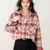 Women's Retro Plaid Lapel Cotton Shirt