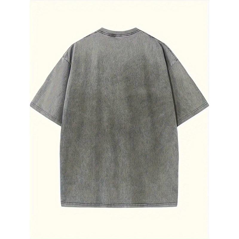European sizes Men'S Retro Washed Leopard Print Letter Pattern T-Shirt - Casual Nostalgic Short Sleeve Crew Neck Top