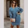 Lace Knitted Dress Autumn and Winter Large Size Female Long-sleeved Slimming Wool Dress