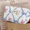 Retro Bowknot Floral Quilted Soft Wash Bag - Palace Style, Cute, Anti-Fall Octagonal Design