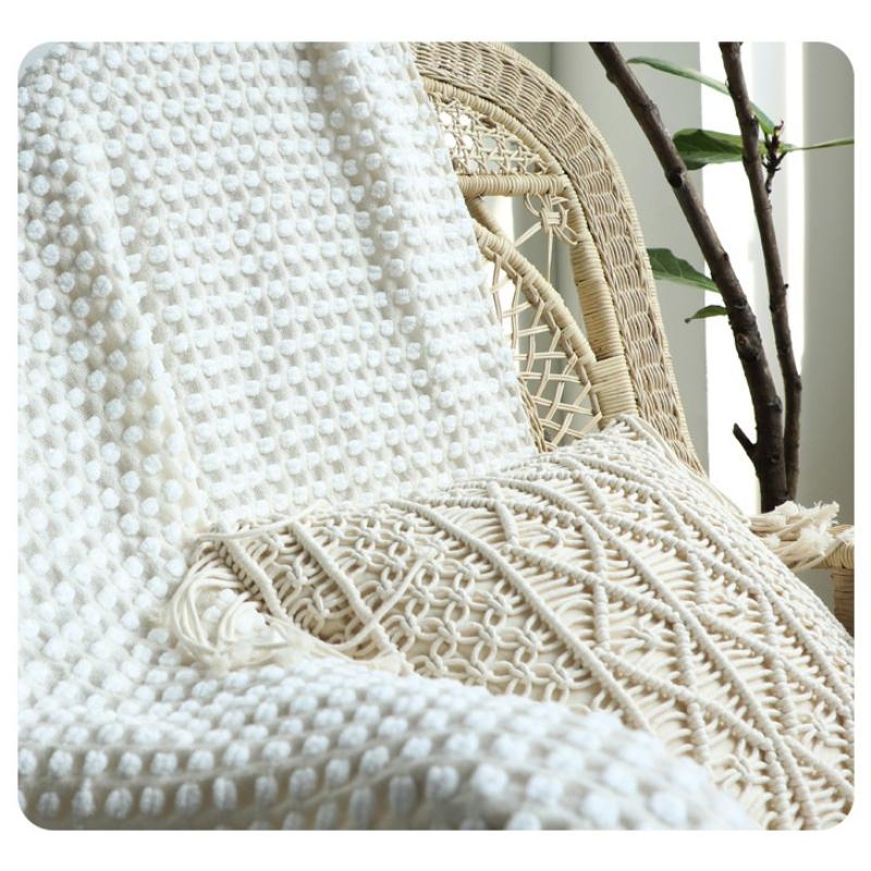 Nordic White Casual Blankets Throws Soft Comfortable Knitted Shawl Sofa Blanket Bed End Cover Travel Hotel Decorative Bedspread