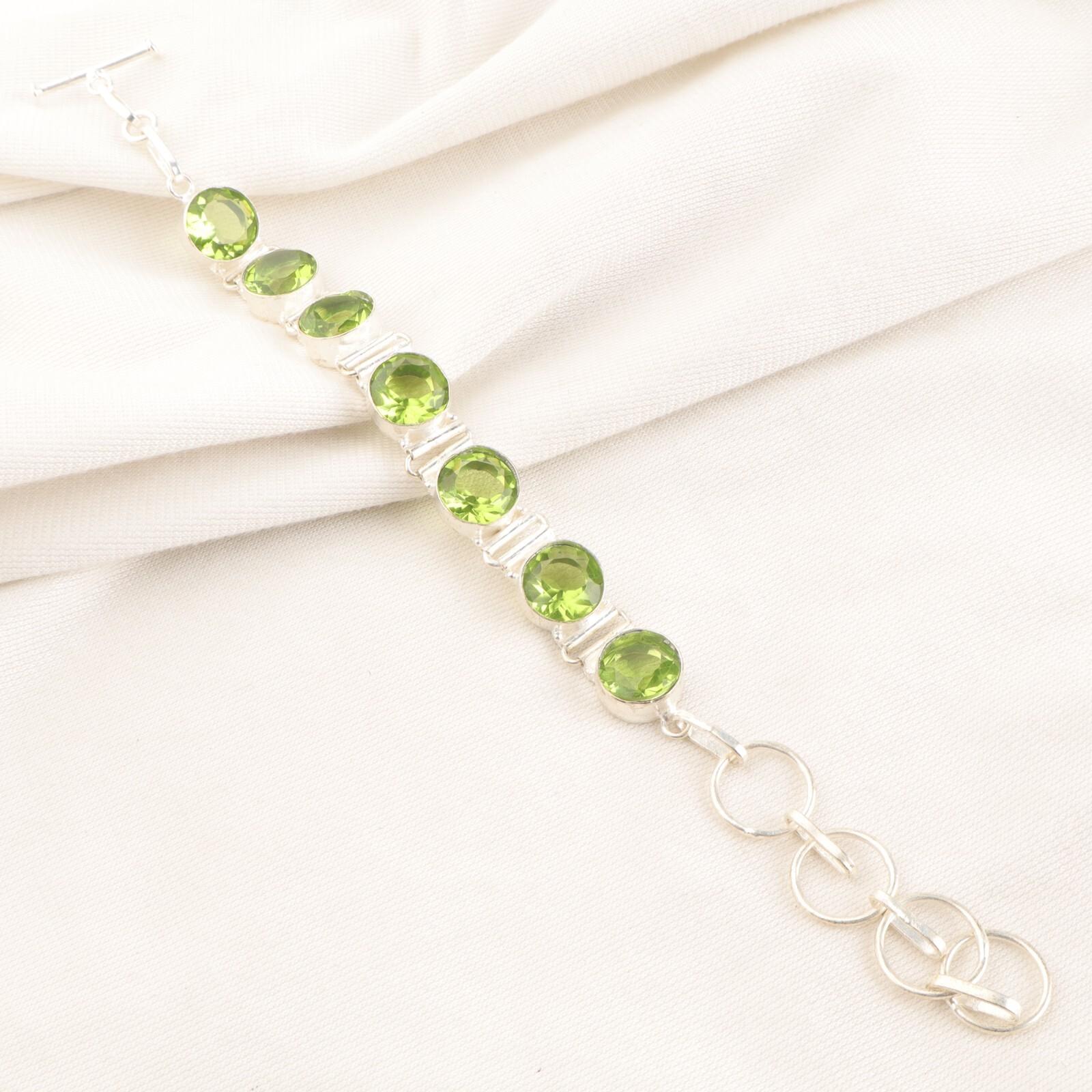 

Перидот Зеленый Драгоценный Камень 925 Стерлинговое Серебро Изделие Ручной Работы Ювелирный Браслет 9 Для Подарка RB-7-2