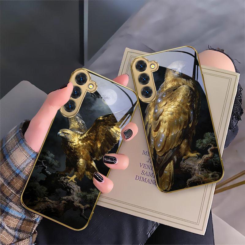 Golden Eagle with Wings For Samsung Galaxy S20 FE S21 S22 S23 Plus S24 Ultra S25Ultra S21+ S9+ S22Plus Golden glass phone case