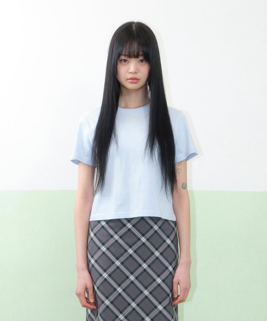AMES-WORLDWIDE Basic Small Logo Crop Tee Blue