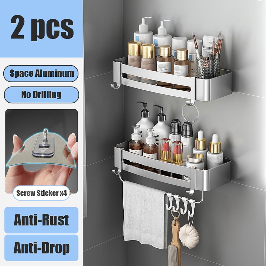 Badezimmerregal ohne Bohren, Wandmontage, Shampooflasche, Dusch-Eckregal, Toiletten-Aufbewahrungsregal, Aluminium, Badezimmer-/Küchenzubehör