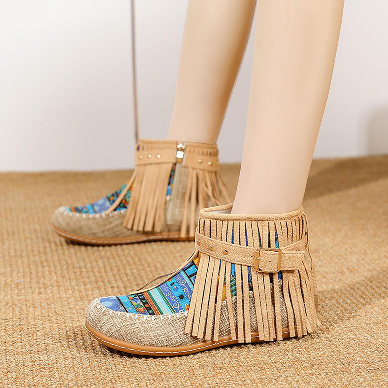 Women s Fashion Plus-Size Fringe Metal Buckle Flat Boots 42 хаки 2470₽