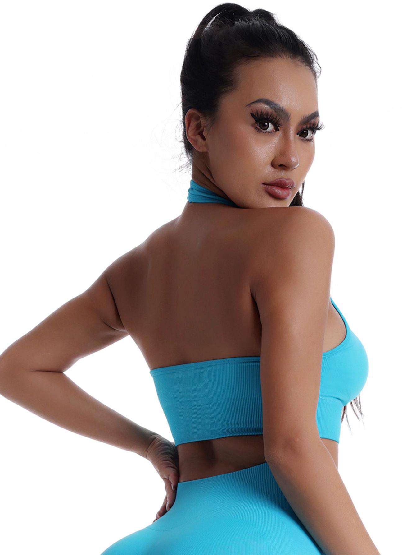 

Бесшовный женский спортивный топ-халтер со съемными вкладышами - Однотонный жилет для йоги Medium