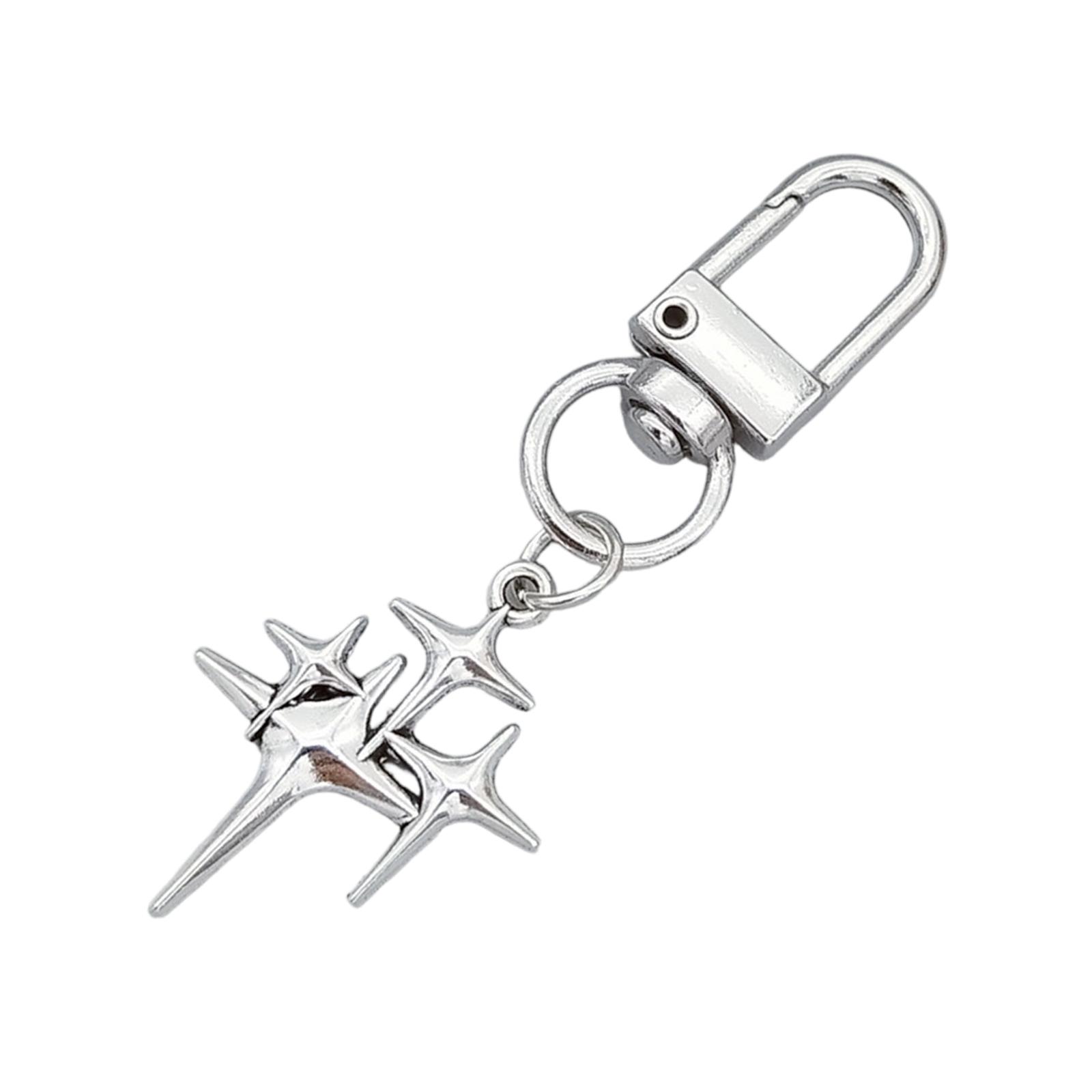 

Stylish Four Pointed Star Moon Keychain Dainty Keyrings Pendant Accessory Perfect for DIY Projects and Gift Giving серебряный